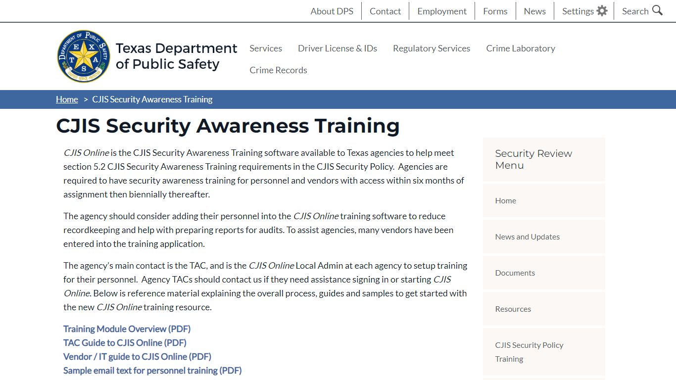 CJIS Security Awareness Training | Department of Public Safety